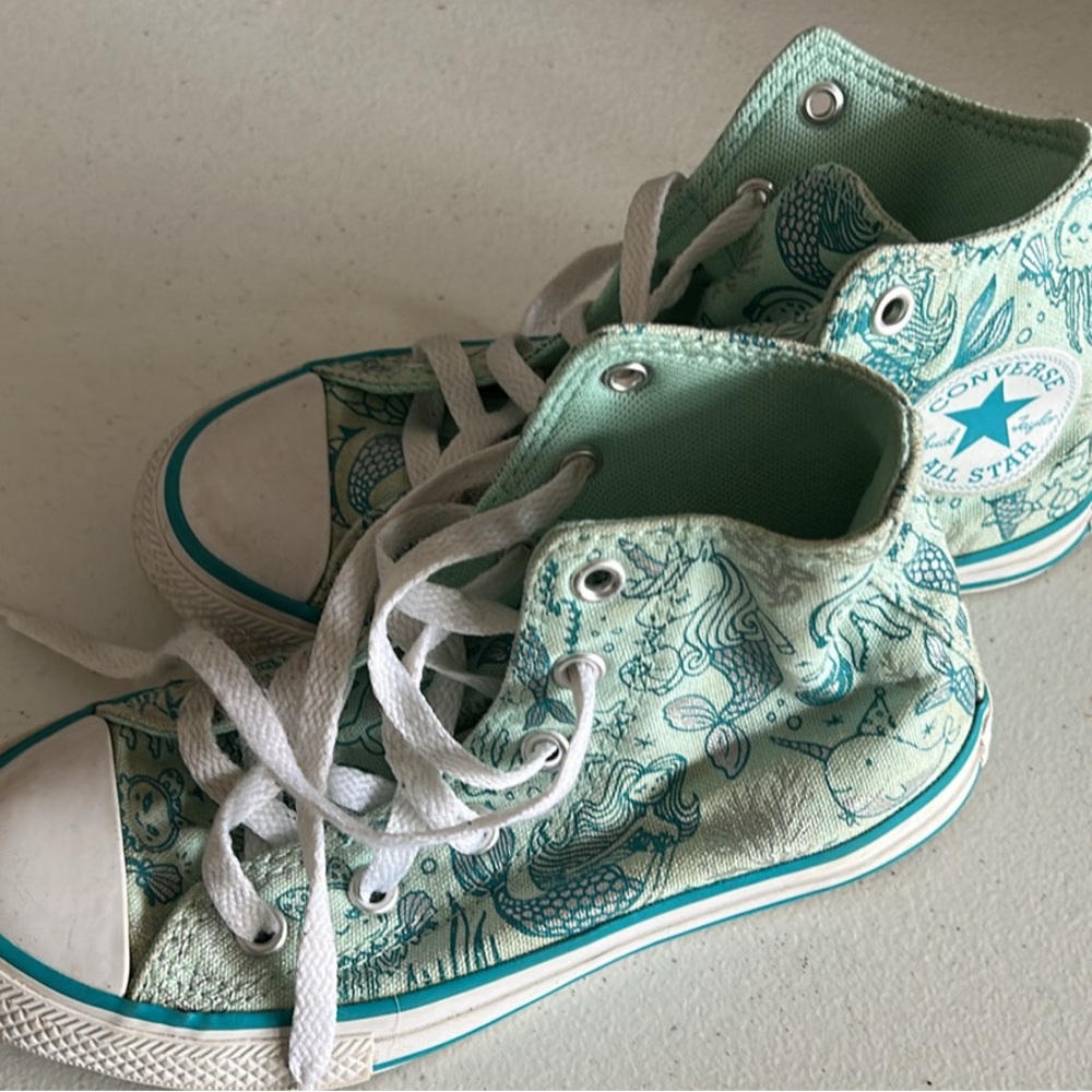 Rare: Converse Mint Green Mermaid/Purrmaid High Tops with White Accents